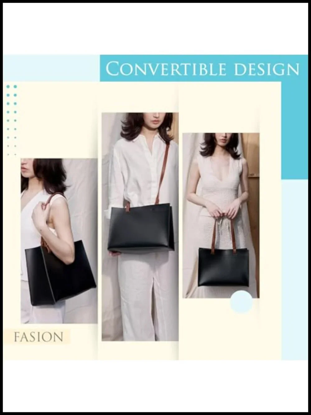 Vegan Leather Convertible Tote Bag Crossbody Shoulder Bag Large A4